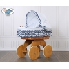 Rieten Wieg  met Kap met Beddengoedset voor Baby  Wit Marineblauw Hanna