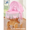 Rieten Wieg met Kap Roze Amelie