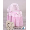 Rotan Poppenwieg met Kap Roze Polkaprikker