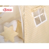 MEGA TIPI SET: Tipi-tent + speelmat + kussens + GRATIS decoratieve veren Beige Polkaprikker