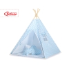 MEGA TIPI SET: Tipi-tent + speelmat + kussens + GRATIS decoratieve veren Blauw Zigzag