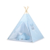 MEGA TIPI SET: Tipi-tent + speelmat + kussens + GRATIS decoratieve veren Blauw Zigzag
