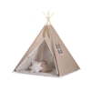 MEGA TIPI SET: Tipi-tent + speelmat + kussens + GRATIS decoratieve veren Bruin Polkaprikker