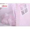 MEGA TIPI SET: Tipi-tent + speelmat + kussens + GRATIS decoratieve veren Roze Zigzag