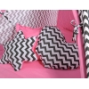 MEGA TIPI SET: Tipi-tent + speelmat + kussens + GRATIS decoratieve veren Roze Zwart Zigzag