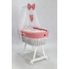 Rotan Baby Wiegje met komplet Textiel - Poederroze Wafel