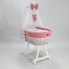 Rotan Baby Wiegje met komplet Textiel - Poederroze Wafel