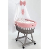 Rotan Baby Wiegje met Textiel Poederroze Volledige Set