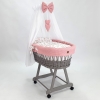 Rotan Baby Wiegje met Textiel Poederroze Volledige Set