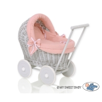 Poppenwagen Riet Grijs