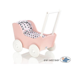 Poppenwagen Hout Poederroze 