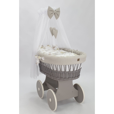 Baby wiegje grote wielen Grijs met Textiel Beige