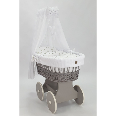 Baby wiegje grote wielen Grijs met Textiel Wit