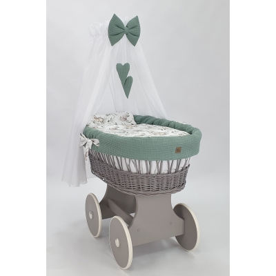 Baby wiegje grote wielen met Textiel Khaki