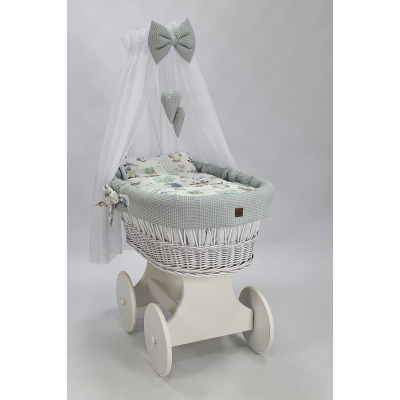 Baby wiegje grote wielen Wit met Textiel Grijs