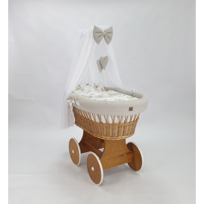 Baby wiegje Rotan Naturel Grote Wielen met Textiel Beige