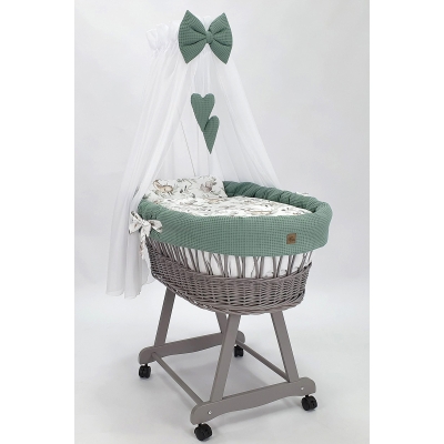 Grijze Rotan Baby Wiegje met Bedtextiel