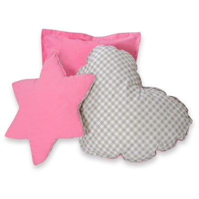 3-delige Kussenset Roze Grijs Geruit