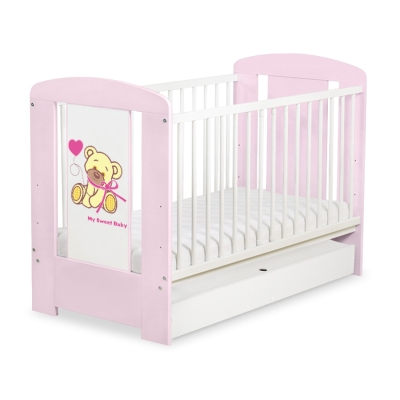 Babybed met Lade 120x60 cm - Tedy Bear with bow STANDARD Roze Bear With Bow