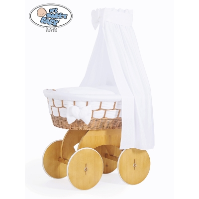 Babywieg op Wielen / Rieten Babybed met Hemeltje Bianca