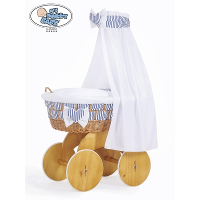 Babywieg op Wielen / Rieten Babybed met Hemeltje Jachthaven