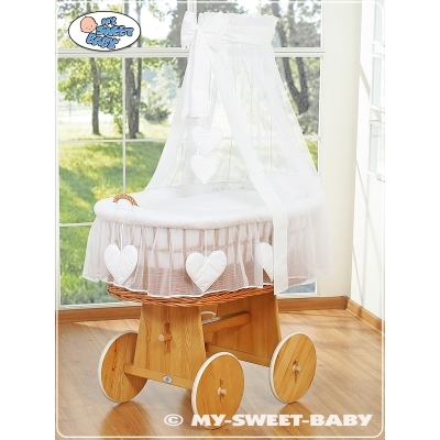 Babywieg op Wielen / Rieten Babybed met Hemeltje Wit Amelie