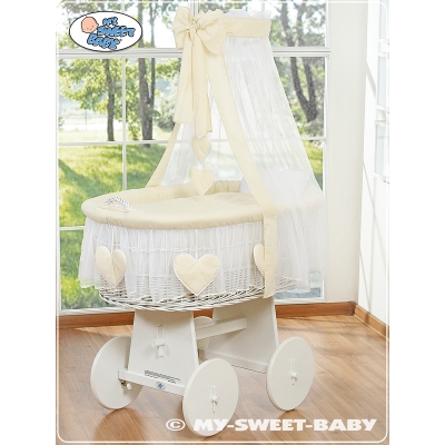 Babywieg op Wielen / Rieten Babymand met Hemeltje  Amelie