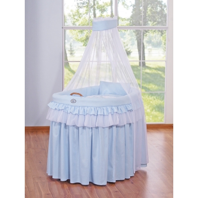 Babywieg op Wielen / Rieten Babymand met Hemeltje -  Blauw Little Prince Princess