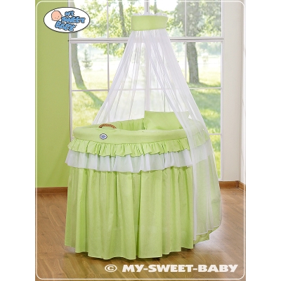 Babywieg op Wielen / Rieten Babymand met Hemeltje -  Groen Little Prince Princess