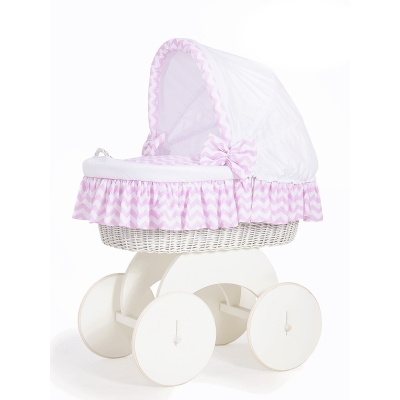 Babywieg op Wielen / Rieten en Houten Wieg - met Kap - Beddengoed