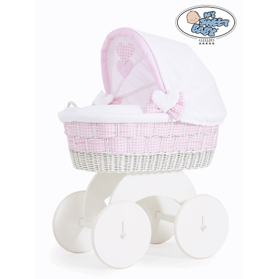 Babywieg op Wielen / Rieten en Houten Wieg - met Kap - Beddengoed