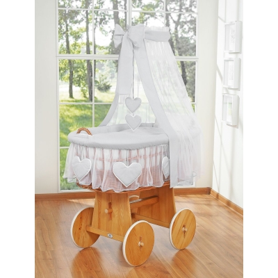 Babywieg op Wielen / Rieten Kribbe met Hemeltje Grijs Amelie