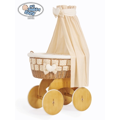 Babywieg op Wielen / Rieten Kribbe met Hemeltje Isabella