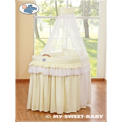 Babywieg op Wielen / Rieten Kribbe met Hemeltje -  Ivoor Little Prince Princess