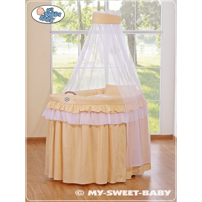 Babywieg op Wielen / Rieten Kribbe met Hemeltje -  Perzik Little Prince Princess