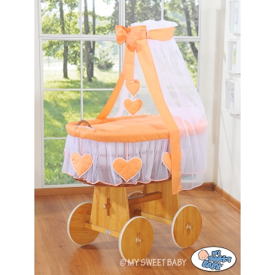 Babywieg op Wielen / Rieten Wieg met Hemeltje Amelie Perzik
