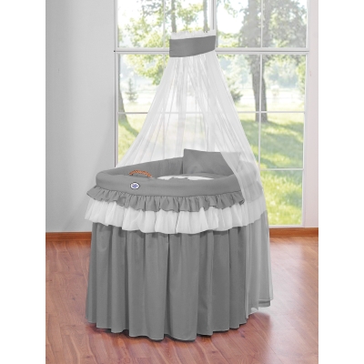 Babywieg op Wielen / Rieten Wieg met Hemeltje -  Antraciet Little Prince Princess