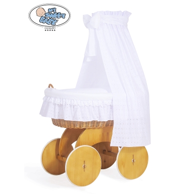 Babywieg op Wielen / Rieten Wieg met Hemeltje Charlotte