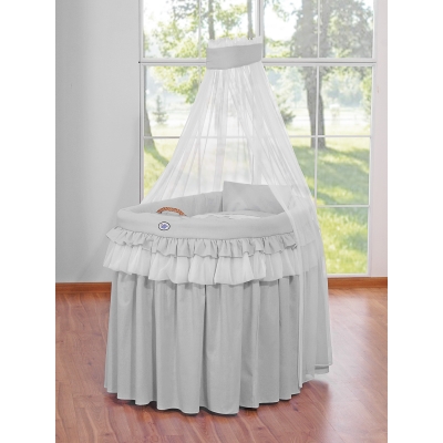 Babywieg op Wielen / Rieten Wieg met Hemeltje -  Grijs Little Prince Princess