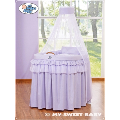 Babywieg op Wielen / Rieten Wieg met Hemeltje -  Purper Little Prince Princess