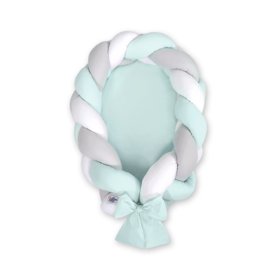 Bedbumper & Babynest Gevlochten 2 in 1 Mint Wit Grijs