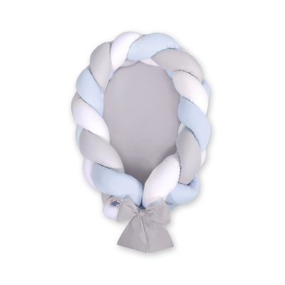 Bedbumper & Babynest Gevlochten 2 in 1 Wit Grijs Blauw