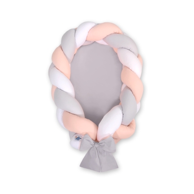 Bedbumper & Babynest Gevlochten 2 in 1 Wit Grijs Poederroze