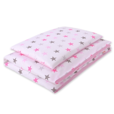 Beddengoed 2 delen 100x135 Mini Roze Grijs Sterren
