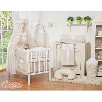 Beddengoed voor Babybed 11 st met Hemel Hemeltje - Harten Beige Polkaprikker