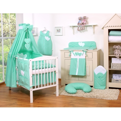 Beddengoed voor Babybed 11 st met Hemel Hemeltje - Harten Mint Polkaprikker