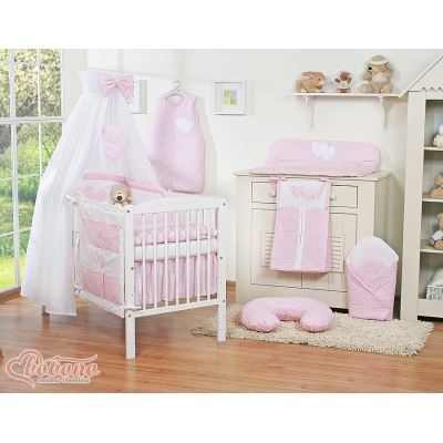 Beddengoed voor Babybed 11 st met Hemel Hemeltje - Harten Roze Geruit