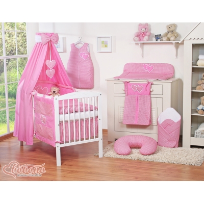 Beddengoed voor Babybed 11 st met Hemel Hemeltje - Harten Roze Geruit Voor Meisjes