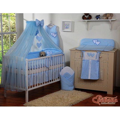 Beddengoed voor Babybed 11 st met Hemel Klamboe - Harten Blauw