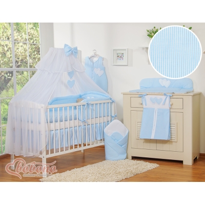 Beddengoed voor Babybed 11 st met Hemel Klamboe - Harten Blauw Snijder